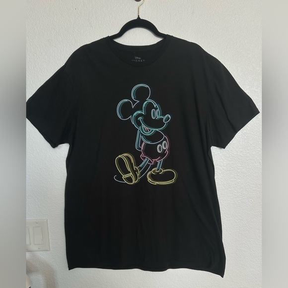 Disney Mickey Mouse Black T-Shirt with neon Mickey Print - Picture 6 of 12